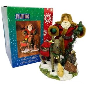 Traditions Fabric Mache Table Top Centerpiece Santa Claus Animals X-mas Figurine